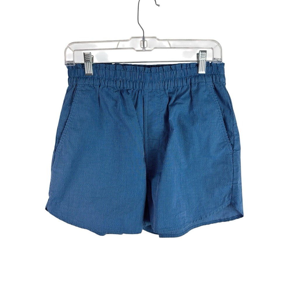 Madewell Women's S Cotton Elastic Waist 3" Blue Striped Shorts High Rise‎ EUC